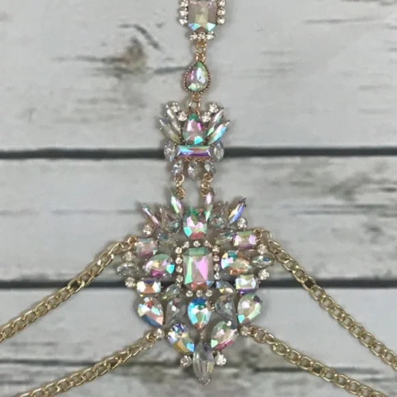 Boho Long Crystal Rhinestone Body Necklace Harness - Picture 14 of 16